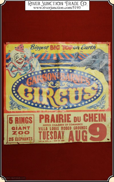 Carson and Barnes Circus poster. 31 x 30.25 inches