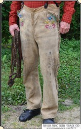 (Make Offer ) Original 1880 Hand-sewn ELK Hide Trousers with beaded pockets - 1 of 11