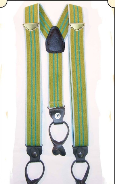 Y-Back Old-timer Green Stripe Suspenders
