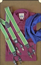 Suspenders - Y-Back Old-timer Green Stripe Suspenders with clips - 3 of 9