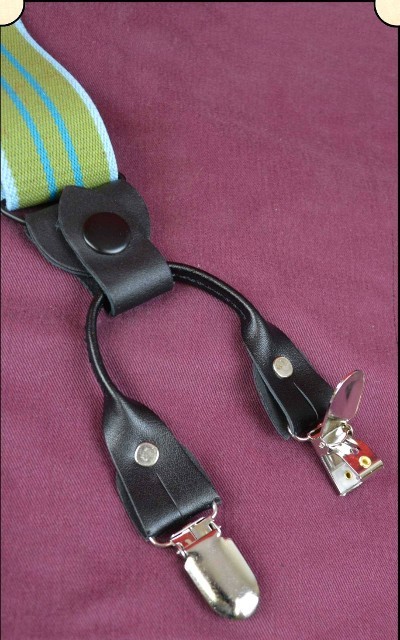 Suspenders - Y-Back Old-timer Green Stripe Suspenders with clips - Image 4 of 9