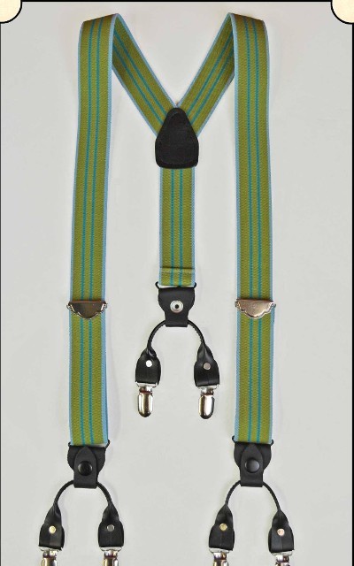 Suspenders - Y-Back Old-timer Green Stripe Suspenders with clips