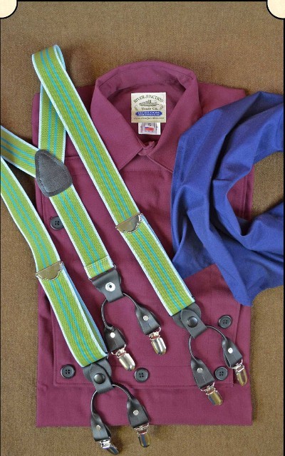 Suspenders - Y-Back Old-timer Green Stripe Suspenders with clips - Image 3 of 9