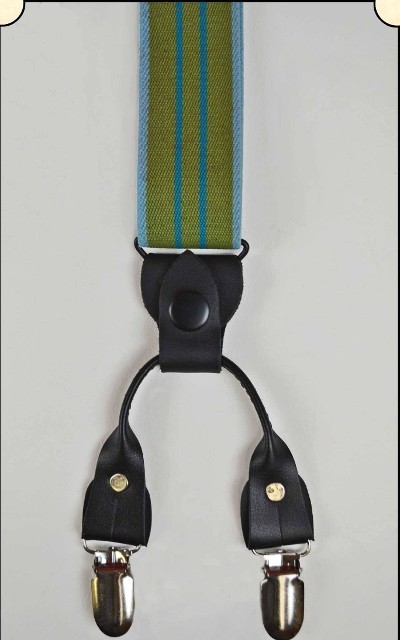Suspenders - Y-Back Old-timer Green Stripe Suspenders with clips - Image 2 of 9