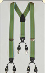Suspenders - Y-Back Old-timer Green Stripe Suspenders with clips