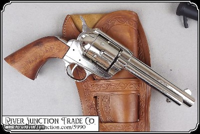 Non- firing Bright Nickel plated 1873 Colt. with genuine wood grips - Image 2 of 7