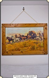 Print on Canvas of Oscar Edmund Berninghaus - A Fight For The Overland Mail - 1 of 7
