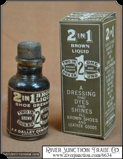 New old stock F.F. DALLEY COMPANY INC. 2 in 1 Brown Liquid Shoe Dressing