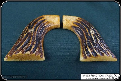 Ruger Wrangler, Old Vaquero and other Ruger Grips ~ Hand made Jigged Elk Horn Grips with Antique stained RJT#6594 - Image 11 of 13