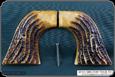 Ruger Wrangler, Old Vaquero and other Ruger Grips ~ Hand made Jigged Elk Horn Grips with Antique stained RJT#6594 - Image 10 of 13