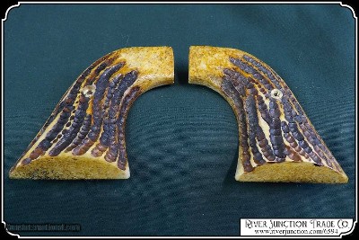 Ruger Wrangler, Old Vaquero and other Ruger Grips ~ Hand made Jigged Elk Horn Grips with Antique stained RJT#6594 - Image 6 of 13