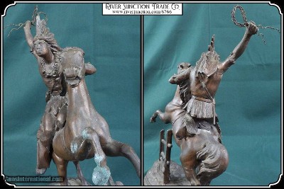 Statue of an American Indian Mounted on a Fine Horse - Image 3 of 12