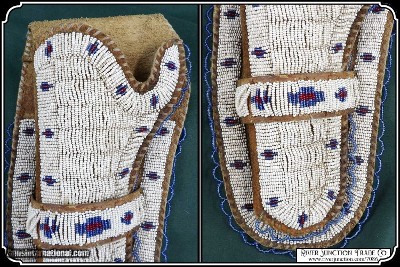 Hand Made Leather Holster with Traditional Beading - Image 6 of 9