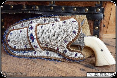 Hand Made Leather Holster with Traditional Beading - Image 2 of 9
