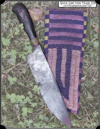 Original 19th Century hand forged scalping knife and beaded sheath