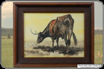Lone Grazing Longhorn Watercolor by Patrycia Ann Herndon - Image 2 of 7