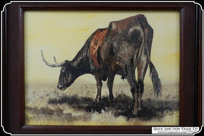 Lone Grazing Longhorn Watercolor by Patrycia Ann Herndon - Image 3 of 7