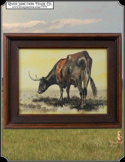 Lone Grazing Longhorn Watercolor by Patrycia Ann Herndon