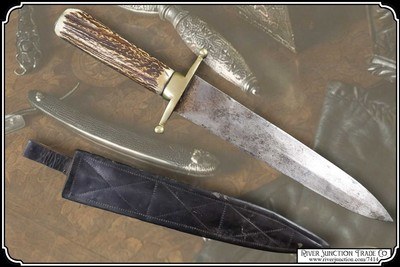 Dagger with Stag Handle and Sheath Civil War era - Image 2 of 12