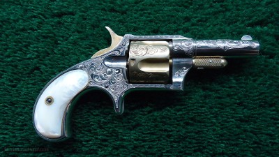 FANTASTIC CASED ENGRAVED REMINGTON NEW MODEL NUMBER 4 SPUR TRIGGER REVOLVER