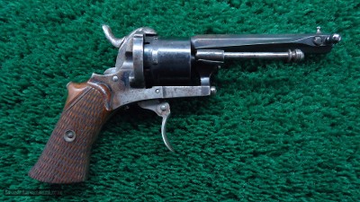CASED BELGIUM REVOLVER UNUSUAL 4 INCH BAYONET