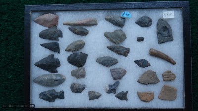 COLLECTION OF SCRAPERS, ARROWHEADS, POTTERY SHARDS AND WHAT APPEARS TO BE A PIECE OF TOOTH - Image 2 of 2