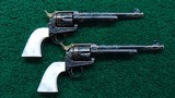 VERY ATTRACTIVE PAIR OF ENGRAVED GOLD INLAID 3RD GEN COLT SA REVOLVERS - 2 of 16