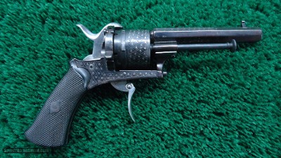 CASED ENGRAVED PINFIRE REVOLVER BY SCHOLBERG & GADET