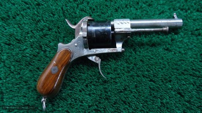 VERY FINE CASED ENGRAVED LEFUCHEAUX PINFIRE REVOLVER IN 32 CALIBER