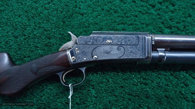 VERY RARE CASED MODEL 1898 MARLIN D GRADE SHOTGUN WITH GRADE 15 ENGRAVING AND GOLD INLAYS