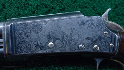 VERY RARE CASED MODEL 1898 MARLIN D GRADE SHOTGUN WITH GRADE 15 ENGRAVING AND GOLD INLAYS - Image 7 of 25