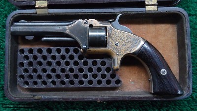 EXHIBITION GRADE ENGRAVED SMITH & WESSON No. 1 SECOND ISSUE 22 CALIBER REVOLVER WITH GOLD