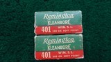 2 FULL BOXES OF REMINGTON KLEANBORE 401 WINCHESTER SELF-LOADING AMMO - 6 of 8