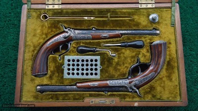 EXTRAORDINARY PAIR EXHIBITION GRADE RELIEF ENGRAVED GOLD INLAID TARGET PISTOLS - Image 24 of 25