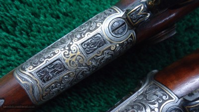 EXTRAORDINARY PAIR EXHIBITION GRADE RELIEF ENGRAVED GOLD INLAID TARGET PISTOLS - Image 18 of 25