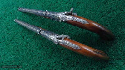 EXTRAORDINARY PAIR EXHIBITION GRADE RELIEF ENGRAVED GOLD INLAID TARGET PISTOLS - Image 3 of 25