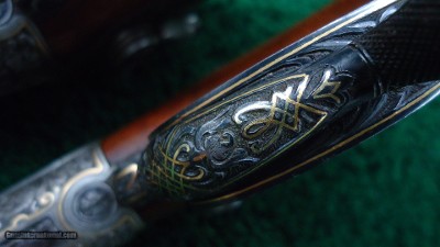 EXTRAORDINARY PAIR EXHIBITION GRADE RELIEF ENGRAVED GOLD INLAID TARGET PISTOLS - Image 19 of 25