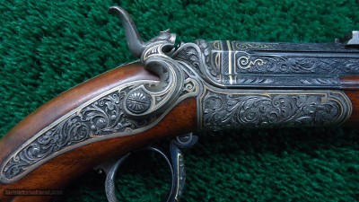 EXTRAORDINARY PAIR EXHIBITION GRADE RELIEF ENGRAVED GOLD INLAID TARGET PISTOLS - Image 7 of 25