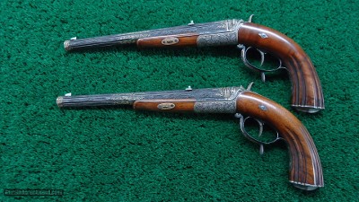 EXTRAORDINARY PAIR EXHIBITION GRADE RELIEF ENGRAVED GOLD INLAID TARGET PISTOLS - Image 2 of 25