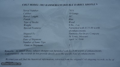 COLT MODEL 1883 DOUBLE BARREL SIDE BY SIDE 10 GAUGE SHOTGUN - Image 18 of 24