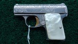 VERY RARE FIRST YEAR PRODUCTION BELGIAN BROWNING ENGRAVED BABY SEMI-AUTO PISTOL WITH COIN FINISH - 2 of 10