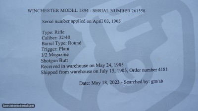 SPECIAL ORDER WINCHESTER MODEL 1894 RIFLE IN CALIBER 32-40 - Image 17 of 23