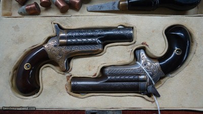 FACTORY ENGRAVED CASED PAIR OF COLT 3RD MODEL DERRINGERS - Image 11 of 13