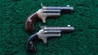 FACTORY ENGRAVED CASED PAIR OF COLT 3RD MODEL DERRINGERS