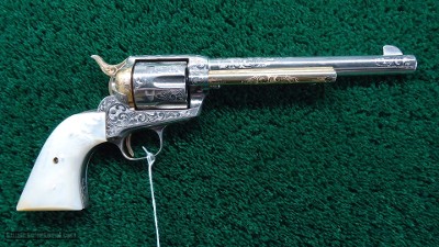 BEAUTIFUL CUSTOM ENGRAVED COLT SAA NICKEL PLATED & GOLD IN CALIBER 45 COLT