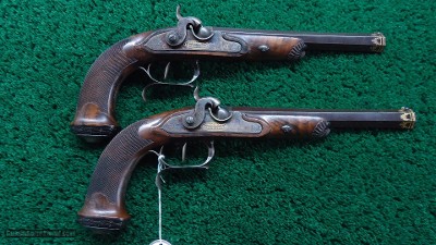 BEAUTIFUL MATCHED PAIR OF LEPAGE PERCUSSION TARGET PISTOLS IN CALIBER 52