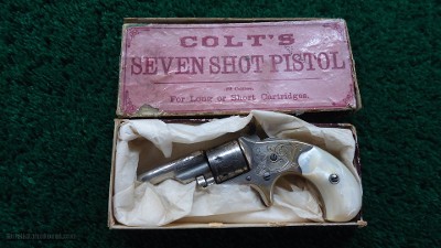 COLT OPEN TOP ENGRAVED SPUR TRIGGER REVOLVER WITH BOX IN CALIBER 22 RF - Image 14 of 15