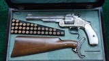 FANTASTIC SMITH & WESSON NIMSCHKE ENGRAVED CASED 2ND MODEL PRESENTATION PISTOL WITH PEARL GRIPS AND RARE SHOULDER STOCK