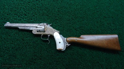 FANTASTIC SMITH & WESSON NIMSCHKE ENGRAVED CASED 2ND MODEL PRESENTATION PISTOL WITH PEARL GRIPS AND RARE SHOULDER STOCK - Image 13 of 25