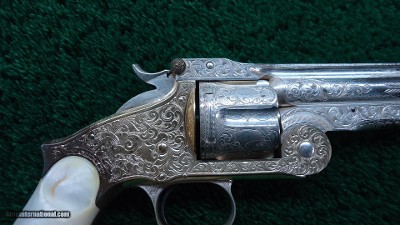 FANTASTIC SMITH & WESSON NIMSCHKE ENGRAVED CASED 2ND MODEL PRESENTATION PISTOL WITH PEARL GRIPS AND RARE SHOULDER STOCK - Image 9 of 25